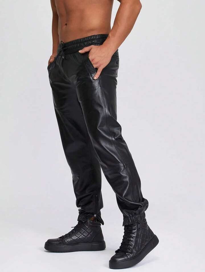 Men's Stylish Black PU Leather Trousers